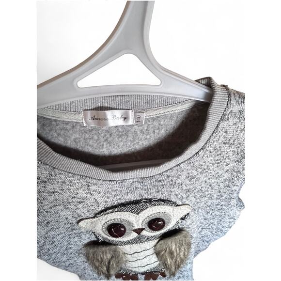 Aurora Baby Owl Soft Sweater size 10T light grey - Picture 5 of 5